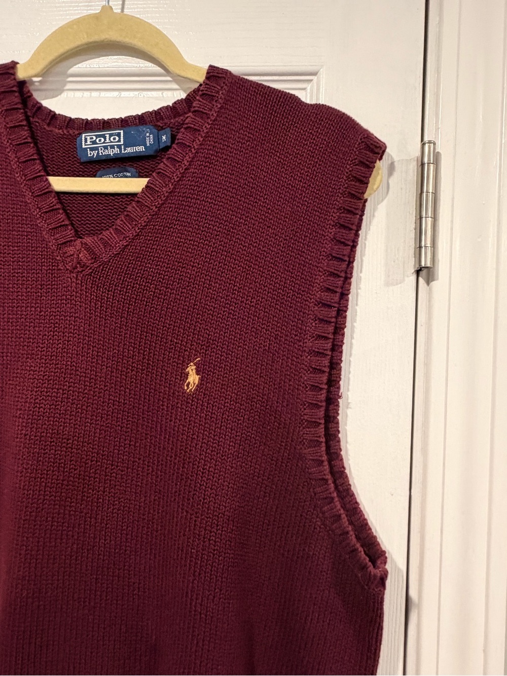 Polo Ralph Lauren Size M Burgundy Sweater Vest V Neck 100% Cotton Gold Pony Logo - Picture 3 of 7